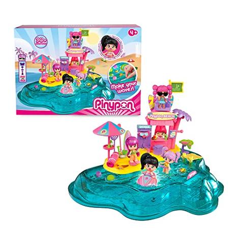 Pinypon - Beach, Playset de juego de playa con accesorios para deporte como surf y animalitos, puede hacer olas, 1 mini muñeca, Juguetes de Verano para Niños desde 4 Años o Más, Famosa (PNY22000)