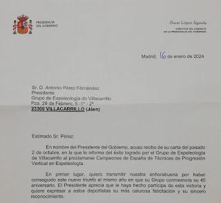 Recibimos carta de la Presidencia del Gobierno de España
