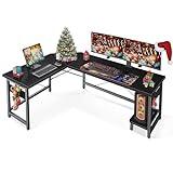 ODK Escritorio en Forma de L, Mesa de Ordenador, Escritorio Grande, Mesa esquinera Estable para Juegos, Estante para la Caja del Ordenador, Espacio útil Extra Grande, 163×120cm, Negro