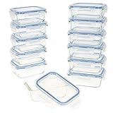 AKTIVE Max Home - Pack 12 Recipientes Herméticos de Vidrio, táper Cristal Apto para Microondas, Envases para Comida con Cierre, 330 mililitros, Tapas transparentes, Contenedor de Alimentos (16532)