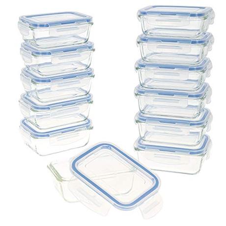AKTIVE Max Home - Pack 12 Recipientes Herméticos de Vidrio, táper Cristal Apto para Microondas, Envases para Comida con Cierre, 330 mililitros, Tapas transparentes, Contenedor de Alimentos (16532)