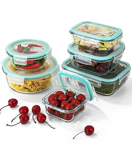 Juego de 6 recipientes de cristal para guardar alimentos, multitamaño, con válvula de vapor, con tapa transparente, aptos para microondas, frigorífico y lavavajillas, herméticos, alimentos frescos