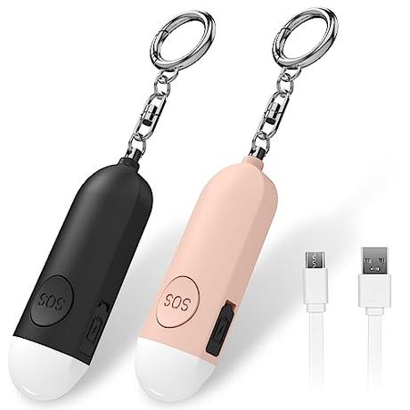 Qoosea 2 Alarma Personal Safesound Personal Security Alarma Charge Alarm 130DB Alarma de Seguridad de Pánico con Luz LED Aprobada por la Policía, Llavero de Autodefensa para Niños, Mujeres