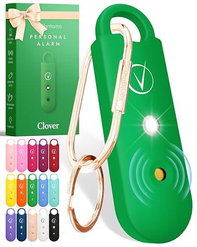 Vantamo Alarma Personal para Mujer – Altavoces Dobles Extra Fuertes, Primero con Aviso de batería Baja con luz estroboscópica, Recargable, Llavero de Alarma de Seguridad (Clover)