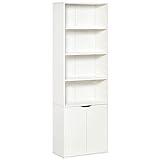 HOMCOM Estantería Librería con 4 Compartimentos Abiertos y 1 Armario con 2 Estantes Almacenaje Libros Plantas para Salón Estudio 59x29x180 cm Blanco