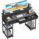 ODK Escritorio de Ordenador, Escritorio con 3 Cajones, Escritorio de Oficina con Soporte para Monitor, Mesa de Escritorio con Estante Reversible para Oficina y Hogar, 120x50x90cm (Negro)