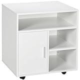 HOMCOM Mueble con Ruedas para Impresora Armario de Oficina Multifuncional con Estantes con Amplio Espacio de Almacenaje 60x50x65,5 cm Blanco
