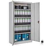TecTake® Armario Archivador Oficina en Acero, Armario Exterior e Interior con Cerradura, Armario Multiusos con 2 Puertas, 4 Estantes Ajustables y 5 Alturas, Fácil Montaje, 180x90x40 cm - Gris