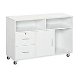 HOMCOM Mueble Auxiliar de Oficina Mueble Archivador con Ruedas Estantes y Cajones Armario Multiusos con Gran Almacenaje 100x35x65 cm Blanco
