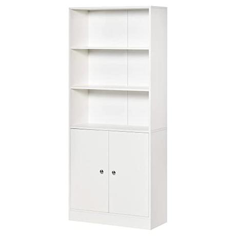 HOMCOM Estantería Librería con 3 Compartimentos Abiertos y 1 Armario con Estante Ajustable Almacenaje para Salón Estudio 70x29,5x167 cm Blanco