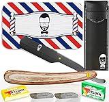Navaja de Afeitar de Barbero 20 Media Cuchillas Estuche Cuero Viaje |Afeitadora Maquinilla Barba para hombre Manual Kit Profesional Barbudo Kit de Cuidado de la Mano Vintage Precision afeitado