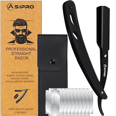 ASIPRO Navaja Afeitar Barbero Profesional con (20 Cuchillas Simples)10 Cuchillas de Doble Filo y Funda Protectora Kit/Set Afeitado Hombre Peluqueria Professional Clásica