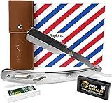 Navaja Afeitar Barbero de Sapiens Barber Shop - Maquinilla de Afeitar Hombre Profesional para Barba con 10 Cuchillas de Afeitar Derby (20 Cuchillas Simples) y Funda Protectora - Navaja Barbero Silver