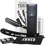 Afeitadora de barba para hombre/navaja de afeitar para barba - con piedra de alumbre, paño de pulido, estuche de almacenamiento, 5 hojas dobles - (navaja de barbero) - NEGRO - BARBER TOOLS