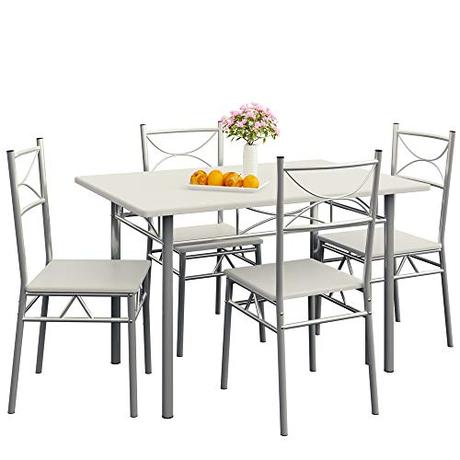 CASARIA Conjunto Mesa y 4 sillas Paul Muebles de Cocina Comedor Blanco Mesa MDF Resistente 110x70cm