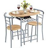 Yaheetech Juego Mesa de Cocina con 2 Sillas de Comedor Conjuntos de Mueble de 3 Piezas con Vino Estante Madera