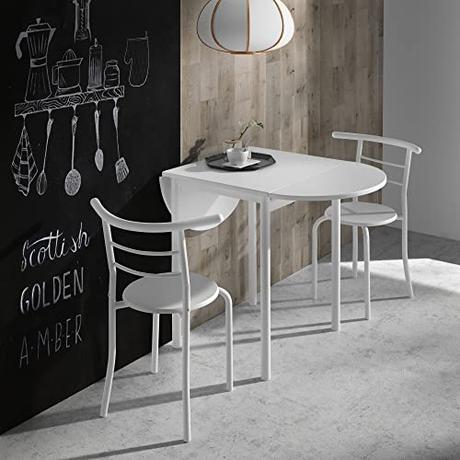 MOMMA HOME Conjunto Mesa Cocina Extensible y 2 Sillas Modelo Leva Blanco