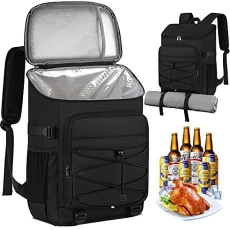 NUBILY Mochila Nevera 30L Impermeable Bolsa Termica de Refrigeración Porta Alimentos Mochila Nevera Isotermica Bolsa de Picnic Grande Fiambrera Camping Barbacoa Comidas Trekking Negro