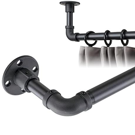 Harrms Barra de cortina industrial extensible, 81-145cm, barra de cortina ajustable negra mate, Acero inoxidable Varada de techo Conjunto de techo para habitaciones, sala de estar