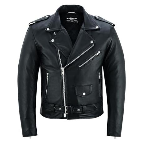 Bohmberg Premium- Chaqueta pesada de motociclista 100% cuero duradero para hombre - L