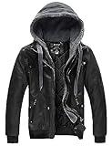 Wantdo Cazadora Cazadora Piel con Capucha Cazadora Verde Militar Chaquetas Cuero Negro(Gruesa) M