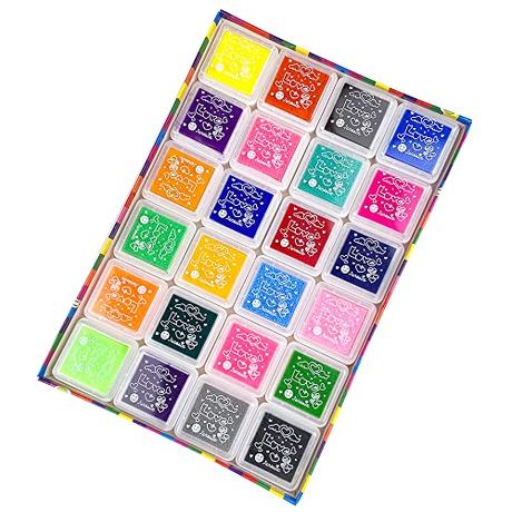 Gvolatee 24 Colores Almohadilla Tinta, Tinta para Huellas, Lavable Almohadillas de Sellos para Niños, Tinta Colores Huellas Tinta de Colores para Sellos Tinta Sellos Scrapbooking DIY Crear Tarjetas