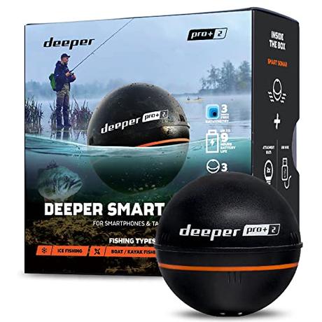 Deeper Pro+ 2 Sonda de Pesca de hasta 100m de Profundidad - Detector Radar Inteligente de Peces | Portátil, WiFi y GPS. Conectado a tu Móvil. Accesorios de Pesca para Río, Mar, Hielo o Carpfishing