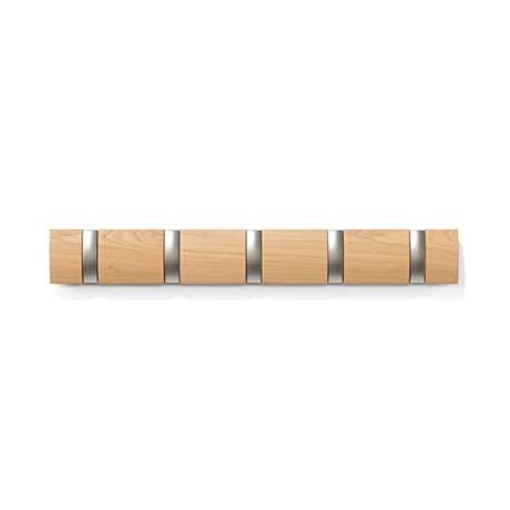 Umbra Flip Perchero de pared con 5 ganchos extraíbles, Madera de fresno, Natural