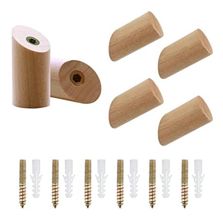 MAIXINNEW 6 Piezas Ganchos de Madera Montados en La Pared para Colgar, Ganchos de Almacenamiento Individuales, Ganchos de Madera para Colgar, Gorros, Ropa (3 x 6 cm)