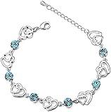 Cosie Lily Regalo San Valentín Mujer,Pulsera de Plata de Ley 925 con Amor Pulsera Corazón de Cristal para Novia Esposa Regalo de Joyería