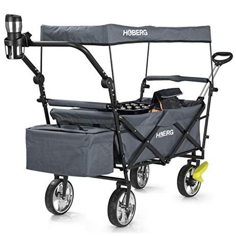 Carritos para llevar a niños grandes para ir a la playa o de viaje Hoberg Carro de Mano Premium Plegable Incl. Techo | con Soporte para...