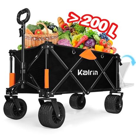Carritos para llevar a niños grandes para ir a la playa o de viaje Kalrin Carro Plegable de Mano, Carro de Playa de 200L con Gran...