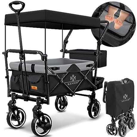 Carritos para llevar a niños grandes para ir a la playa o de viaje KESSER® Carro de Mano Plegable Modelo GTS-9100 con Techo, Carro de...