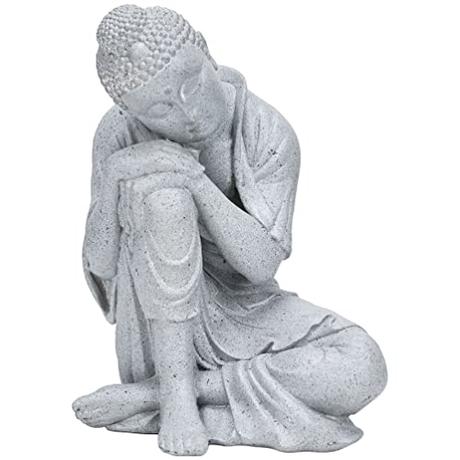 TERESA'S Collections Budas Grandes de Jardin, Estatua de Buda de la Meditación de Resina Gris de 20cm, Budas Decorativos de Artesanía Fengshui para la Decoración de la Casa y de la Oficina