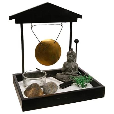 ATMOSPHERA CREATEUR D'INTERIEUR Jardín Zen Tori Tal y como se ve en la Imagen, el Set Incluye : Piedras, 1 Portas Velas, 1 Gong, Arena, Negro, L. 12 x l. 15 x H. 16,5 cm