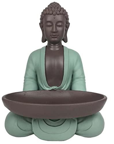 Estatuilla vacía de Bolsillo Boudha – Decoración Zen y Feng Shui – para Crear un Ambiente Relajante y Espiritual – Idea de Regalo de la Suerte – Altura: 20 cm – Color: Verde y marrón – Zen'Light