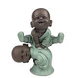 Zen'Light Estatuilla Bonzes Saute-Mouton - Decoración Zen y Feng Shui - para Crear un Ambiente Relajante y Espiritual - Idea de Regalo de la Suerte - Altura: 12 cm - Color: Verde y Marrón