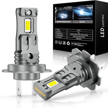 JOSHF Bombilla LED H7, Anti-error CSP 80 W 18000LM 500% 6500K Faro Blanco para Coche, 2023 Reemplazo Mejorado de Bombilla Halógenas-1: 1 Mini H7, DC12V, 2 Bombillas