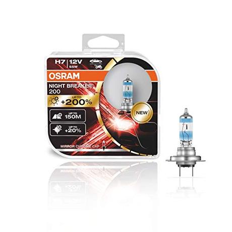 OSRAM NIGHT BREAKER 200, H7, + 200% más de luz, lámpara de faro halógena, 64210NB200-HCB, 12 V, caja dúo (2 lámparas)