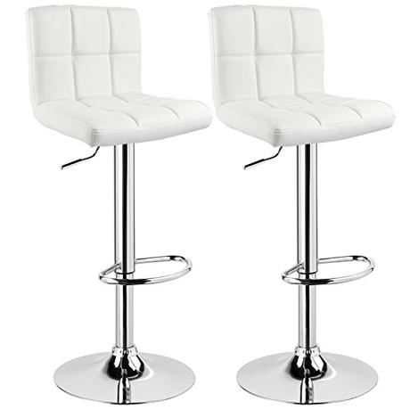 WOLTU 2X Taburete de Bar Silla de Bar Cuero Sintético Muebles Cocina Taburete Alto Regulable en Altura con Respaldo Sillas Alta Taburetes Tapizado Blanco BS9108
