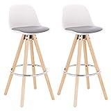 WOLTU 2X Taburete de Bar con Respaldo, Marco de Madera Maciza Imitación de Cuero Taburete Alto para Cocina, Bar, Paquete de 2 Unidades Gris+Blanco