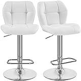Yaheetech Juego de 2 Taburete de Bar Taburete de Altura Ajustable 89-111 cm Taburete Industrial Metal Silla de Cocina Tasburete Alto para Cocina Bar Comedor Blanco