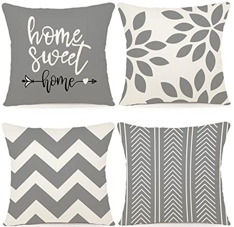 ZWJD Fundas para Cojines de 50 x 50 cm, Juego de 4 Funda de Almohada del Decorativos de Tela de Lino para de Granja，Decorativa de Color sólido para Sala de sofá, Cama（Gris）