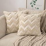 MIULEE 2 Piezas Funda Cojines Funda de Almohada Diseño Boho Lana de Imitación Cojin Moderno Decoración Cremallera Oculta para Silla Oficina Cama Habitacion Dormitorio Salón 50x50 cm Beige