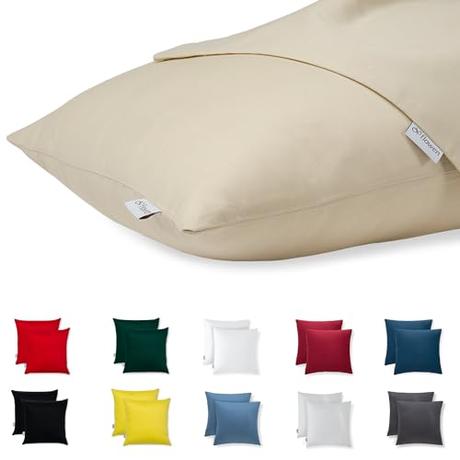 Flowen Fundas de Cojin 50x50 100% Algodón Juego de 2 Funda de Almohada Sofá Decorativas con Cremallera Invisible Tejido Suave y Lavable Antiácaros Transpirable Hipoalergénico para Cama y Silla