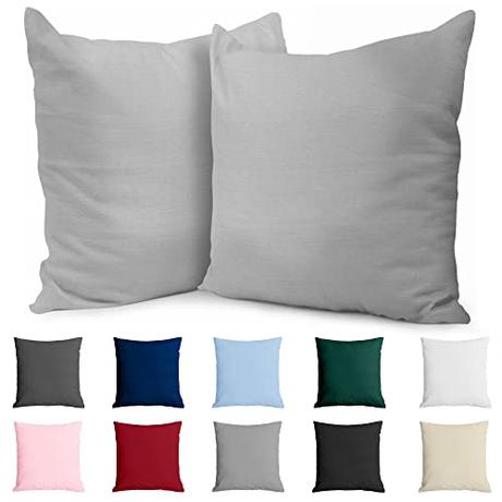 Funda de Almohada 50x50 Algodón Reforzado (Pack de 2) - Gris Claro - Tela Apretada de 57 Hilos/cm² - Funda Almohada 50 x 50 - Certificación Oeko Tex - Dreamzie