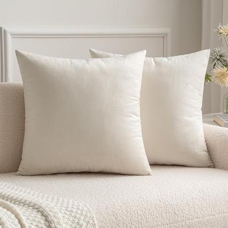 MIULEE Funda de Cojines de Terciopelo Cojines de Sofá Funda de Almohada Decorativo para Silla Cama Habitación Dormitorio Salón Sala de Estar Oficina 2 Piezas 50x50 cm Blanco Crema