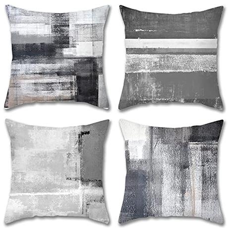Juego de 4 Fundas Cojines Decorativos Pintura al Óleo Arte Contemporáneo 50x50 cm Decorativa Funda de Almohada Cojín Sauve Modernas para Cama Sofás Sala de Estar Dormitorio, Gris y Gris Oscuro