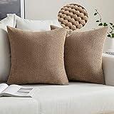 MIULEE Juego de 2 Soft Fundas granulado Fundas para Cojines Protectores Solid Decorativa Cuadrado Juego Fundas de Almohada de Lanzamiento Poliéster y Mezcla de poliéster 40x40cm 2 Piezas Marrón