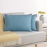 Blumtal Juego de 2 Funda para Cojín de Chenilla - Fundas Decorativas de cojín para sofá con Cremallera Cubierta, Azul, 30 x 50 cm
